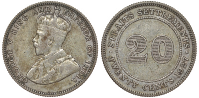 Стрейтс-Сетлментс 20 центов 1927 Георг V (1910-1936) КМ 30b серебро 53-752