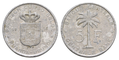 Руанда-Урунди 5 франков 1958 KM 3 алюминий 4652-121