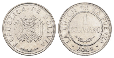 Боливия 1 боливиано 2008 KM 205 нержавеющая сталь UNC 4663-336