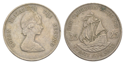 Восточные Карибские острова (Карибы) 25 центов 1981 KM 14 медно-никель 4646-237
