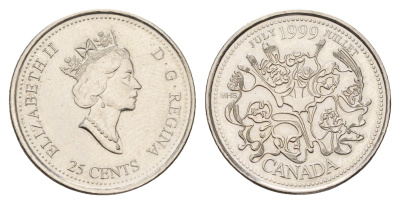 Канада 25 центов 1999 Миллениум - Июль 1999, Нация людей KM 348 никель aUNC 4678-1135