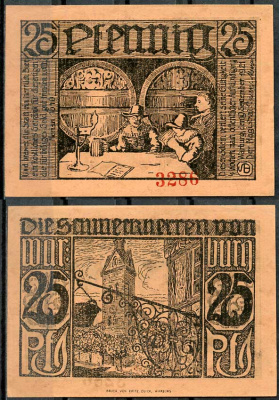 Германия, Варбург 25 пфеннигов 1921 нотгельд, 19.9.1921 Li.1341-2, M.1376.1a  бумага  UNC (пресс) 444-82-1-2