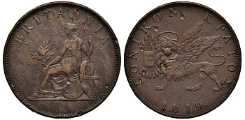 Греция, Ионические острова 1 обол 1819 Британская администрация (1809-1863) KM 32 медь 1524-1315