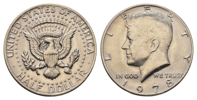 США 1/2 доллара (50 центов) 1978 Джон Кеннеди KM A202b медь плакированная медно-никелем UNC 4672-542