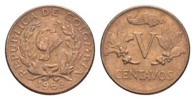 Колумбия 5 сентаво 1963 KM 206 бронза 4651-612