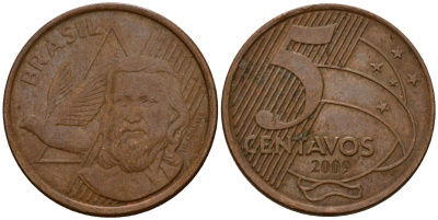 Бразилия 5 сентаво 2009 KM 648 сталь плакированная медью 219-633