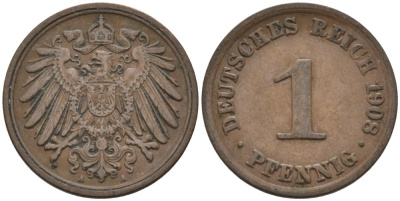 Германия 1 пфенниг 1908 A KM 10, J. 10 медь 4567-1256