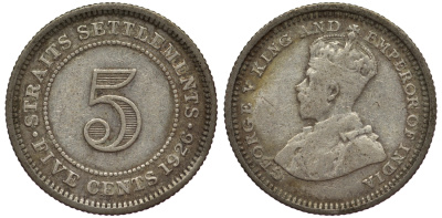 Стрейтс-Сетлментс 5 центов 1926 Георг V (1910-1936) КМ 36 серебро 53-521