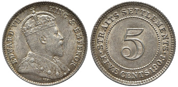 Стрейтс-Сетлментс 5 центов 1903 Эдуард VII (1901-1910) KM 20 серебро 54-344