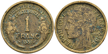 Франция 1 франк 1931 KM 885, Le Franc 219.2 алюминиевая бронза 4142-756