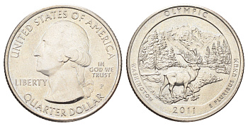 США 25 центов (квотер, 1/4 доллара) 2011 P, Квотеры «Парки США» - Национальный парк Олимпик KM 496 медь плакированная медно-никелем UNC 4666-932