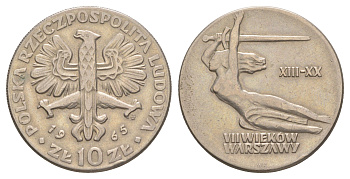Польша 10 злотых 1965 700 лет Варшаве, Ника Y 54 медно-никель 4389-322