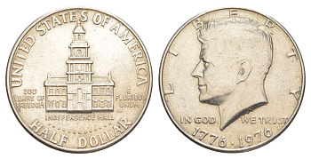 США 1/2 доллара (50 центов) 1976 200 лет независимости, Джон Кеннеди KM 205 медь плакированная медно-никелем aUNC 4542-1242