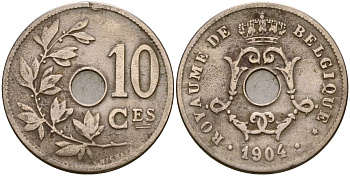 Бельгия 10 сантимов 1904 Король Леопольд II (1865 - 1909) KM 52 медно-никель 190-231
