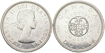 Канада 1 доллар 1964 100 лет Квебеку (Шарлоттаун), Елизавета II (1952-2022) KM 58 серебро 4368-733