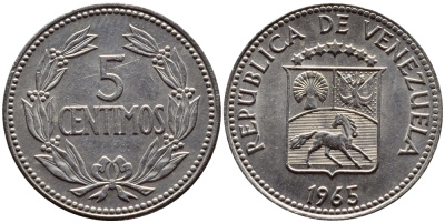Венесуэла 5 сентимо 1965 KM 38.2 медно-никель 4392-924