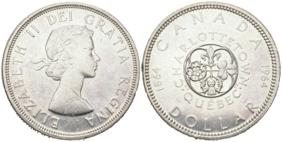Канада 1 доллар 1964 100 лет Квебеку (Шарлоттаун), Елизавета II (1952-2022) KM 58 серебро 4368-733