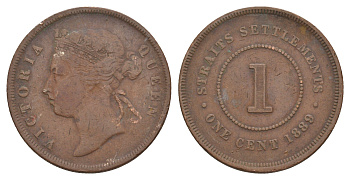 Стрейтс-Сетлментс (Стрейтс Сетлментс) 1 цент 1889 Виктория (1837-1901) KM 16 бронза 4656-256