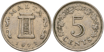 Мальта 5 центов 1972 KM 10 медно-никель 4156-217