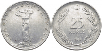ТУРЦИЯ 25 КУРУШЕЙ 1964 KM 892.2 сталь 3856-826