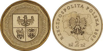 Польша 2 злотых 2005 MW, серия польские воеводства, Варминско-Мазурское воеводство KM 614 нордик UNC 4676-317