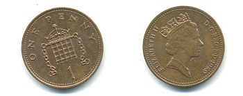 Великобритания 1 пенни 1989 Елизавета II (1952-2022) KM 935, Spink 4381 (B3) бронза 59-1725