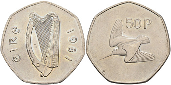 Ирландия 50 пенсов 1981 вальдшнеп KM 24 медно-никель UNC 4583-523