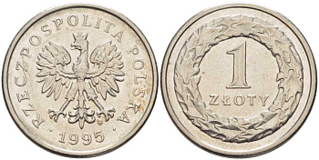 Польша 1 злотый 1995 MW KM 282 медно-никель 53-1144