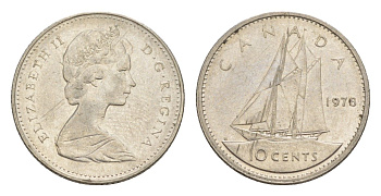 Канада 10 центов 1976 Елизавета II (1952-2022), парусник KM 77 никель 4639-635