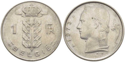 БЕЛЬГИЯ 1 ФРАНК 1973 BELGIE, БОДУЭН I (1951-1993) KM 143.1 медно-никель 119-621