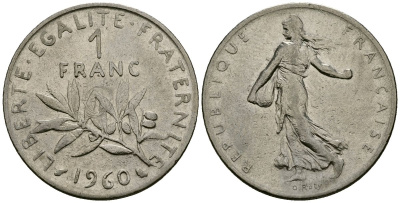 Франция 1 франк 1976 сеятель KM 925 никель 4135-751