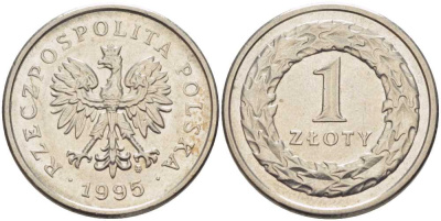 Польша 1 злотый 1995 MW KM 282 медно-никель 53-1144