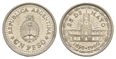 Аргентина 1 песо 1960 150 лет свержения Испанского вице-короля (1810-1960) KM 58 сталь плакированная никелем 4163-452