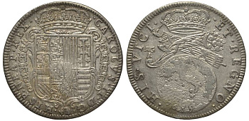 Неаполь и Сицилия тари (2 карлини) 1685 Карл II Испанский серебро aUNC 00-822-07