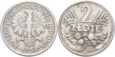 Польша 2 злотых 1958 MW KM 46, Parchimowicz 216a алюминий 69-322