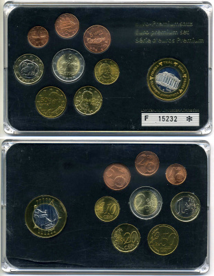 Греция евронабор из 8 монет + 1 европробник 2002-2007 в пластике 1-4-3-32