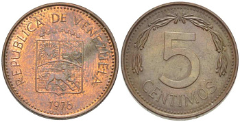 Венесуэла 5 сентимо 1976 KM 49 сталь плакированная медью 3955-1111