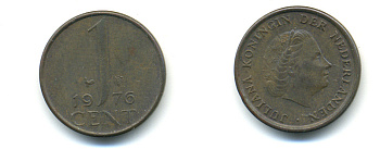 НИДЕРЛАНДЫ 1 ЦЕНТ 1976 ЮЛИАНА KM 180 бронза 83-951