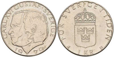 Швеция 1 крона 1979 U, Карл XVI Густав (1973- ) KM 852 медно-никель 4557-431