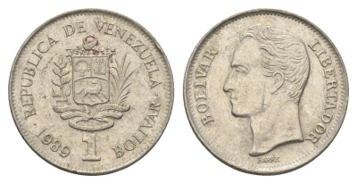 Венесуэла 1 боливар 1990 Симон Боливар Y 52a.2 сталь плакированная никелем 4662-923