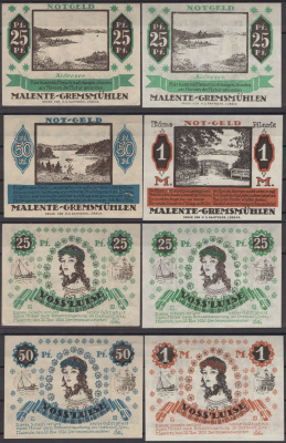 Маленте полный набор из 4 нотгельдов (25 и 50 пфеннигов; 1 марка) 1920 DeNG 2 864.1 бумага UNC (пресс) 7556-41-3-1