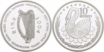 Ирландия 10 евро 2004 лебедь, президенство в Евросоюзе KM 42 серебро PROOF 11-178-43