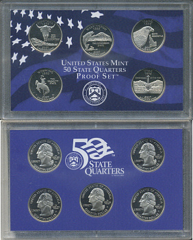 США годовой набор 5 монет (25 центов (квотер)) из серия 50 штатов 2007 P, в оригинальной упаковке с сертификатами KM 396, 397, 398, 399 и 400 PROOF 8-2-06-71