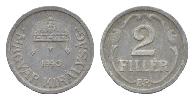 Венгрия 2 филлера 1943 BP KM 519 цинк 4665-543
