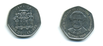 Ямайка 1 доллар 1995 Александр Бустаманте KM 164 никелированная сталь 4364-1026