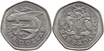 Барбадос 1 доллар 1994 летучая рыба KM 14.2 медно-никель 4398-256