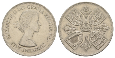 Великобритания 1 крона (5 шиллингов) 1960 выставка Британии в Нью-Йорке Елизавета II (1952-2022) KM 909, Spink 4143 медно-никель UNC 1091-10-43