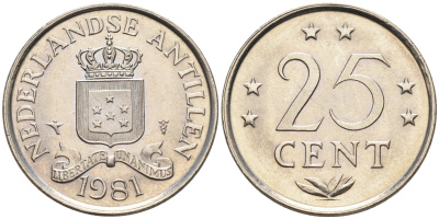Нидерландские Антилы 25 центов 1981 Беатрикс (1980-2013) KM 11 никель 4169-413