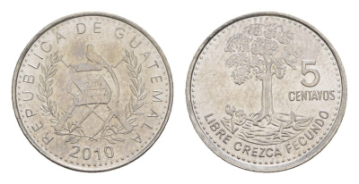 Гватемала 5 сентаво 2010 KM 276.6a сталь плакированная никелем UNC 4644-261