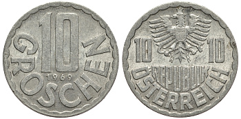 АВСТРИЯ 10 ГРОШЕЙ 1969 KM 2878 алюминий 4390-811